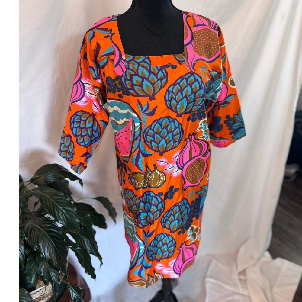 Vintage Design House Japan Cotton Fruit Print Open Back Tie Top Orange Pink
